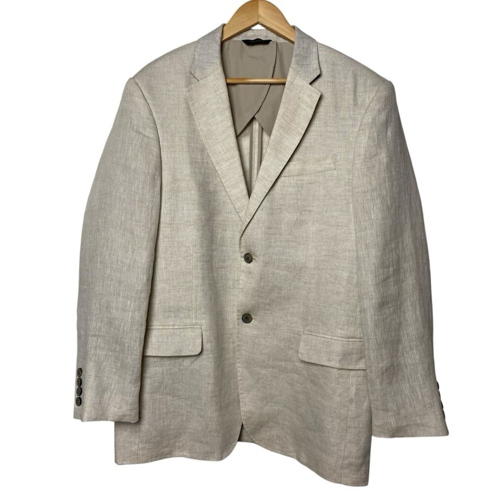 Tasso Elba 100% Linen Blazer Men's Large 42-44 Beige 2 Button Sport Coat Jacket
